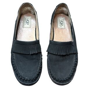 UGG Marrah Black Suede Moccasin Loafers with Fringe Size 6.5